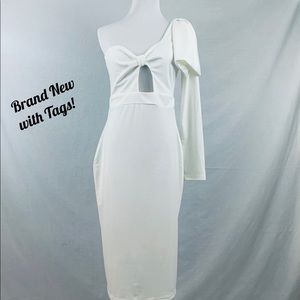 Elegant White One Sleeve Dress with Bow